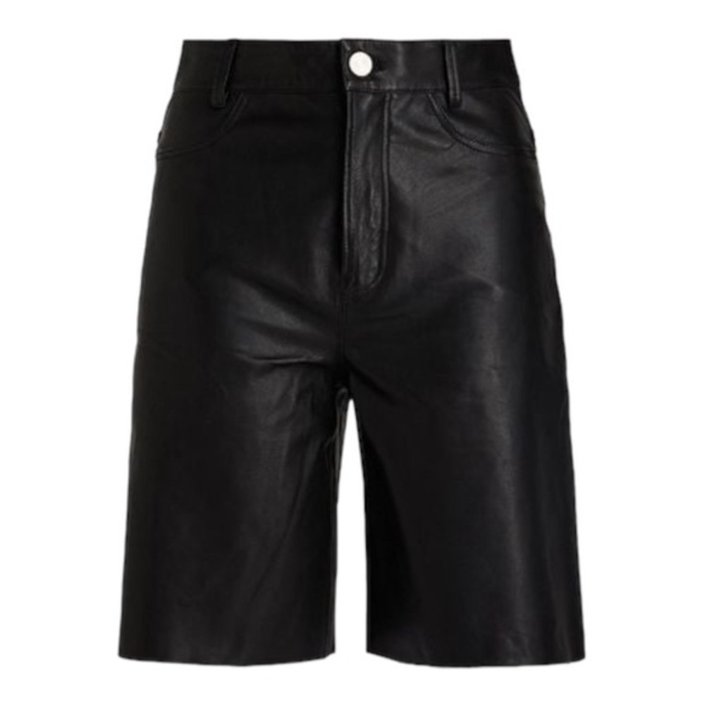 Frame High Rise Black Lamb Leather Bermuda Shorts Size 25 New